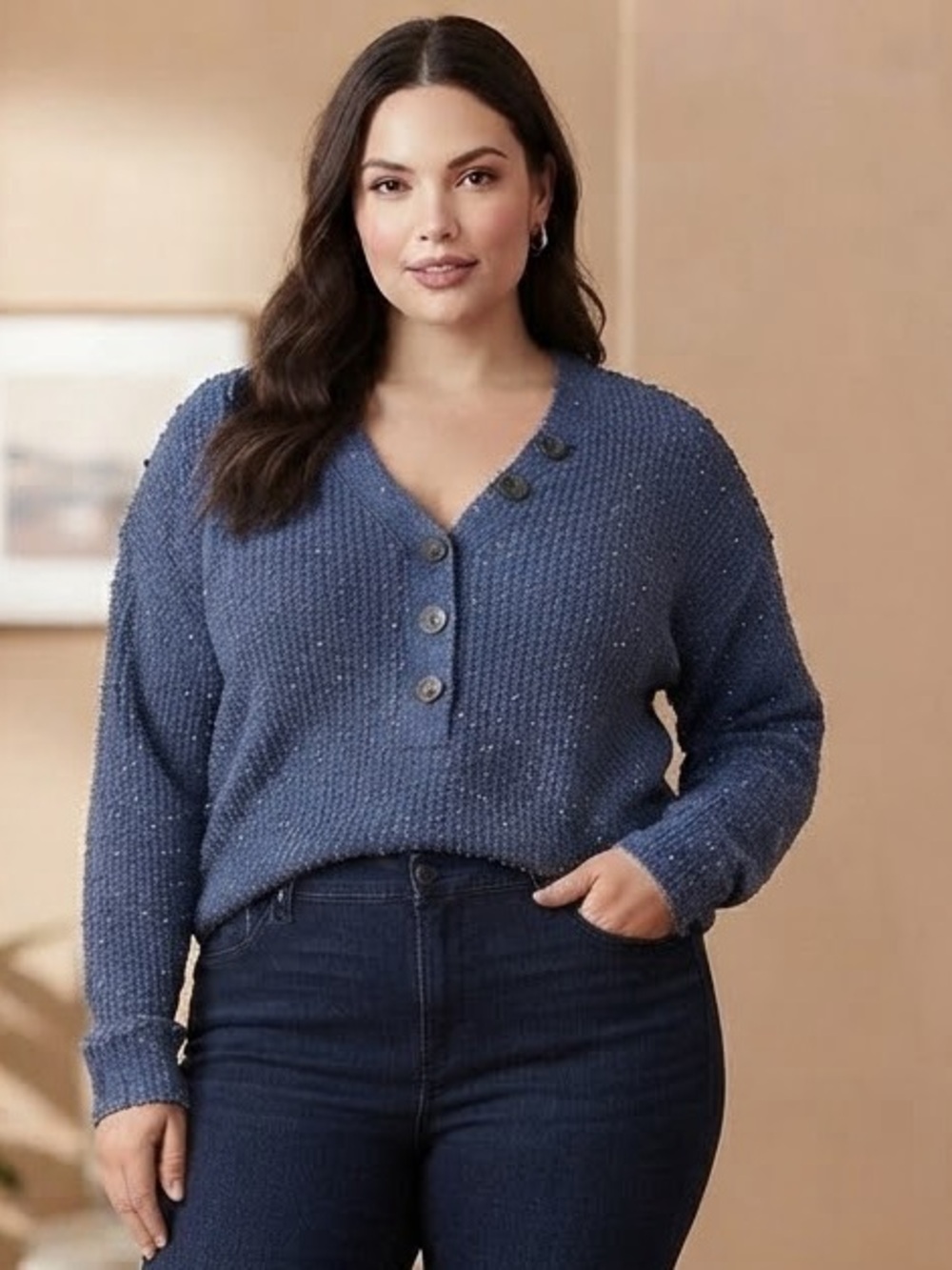 a.n.a Y Neck Long Sleeve Pullover Sweater(P2P 30” L 22.5”)